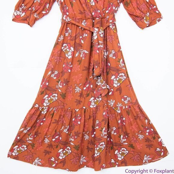 NEW Eloquii Elements Floral Print Midi Wrap Dress with Puff Sleeves, 16 - Picture 5 of 16